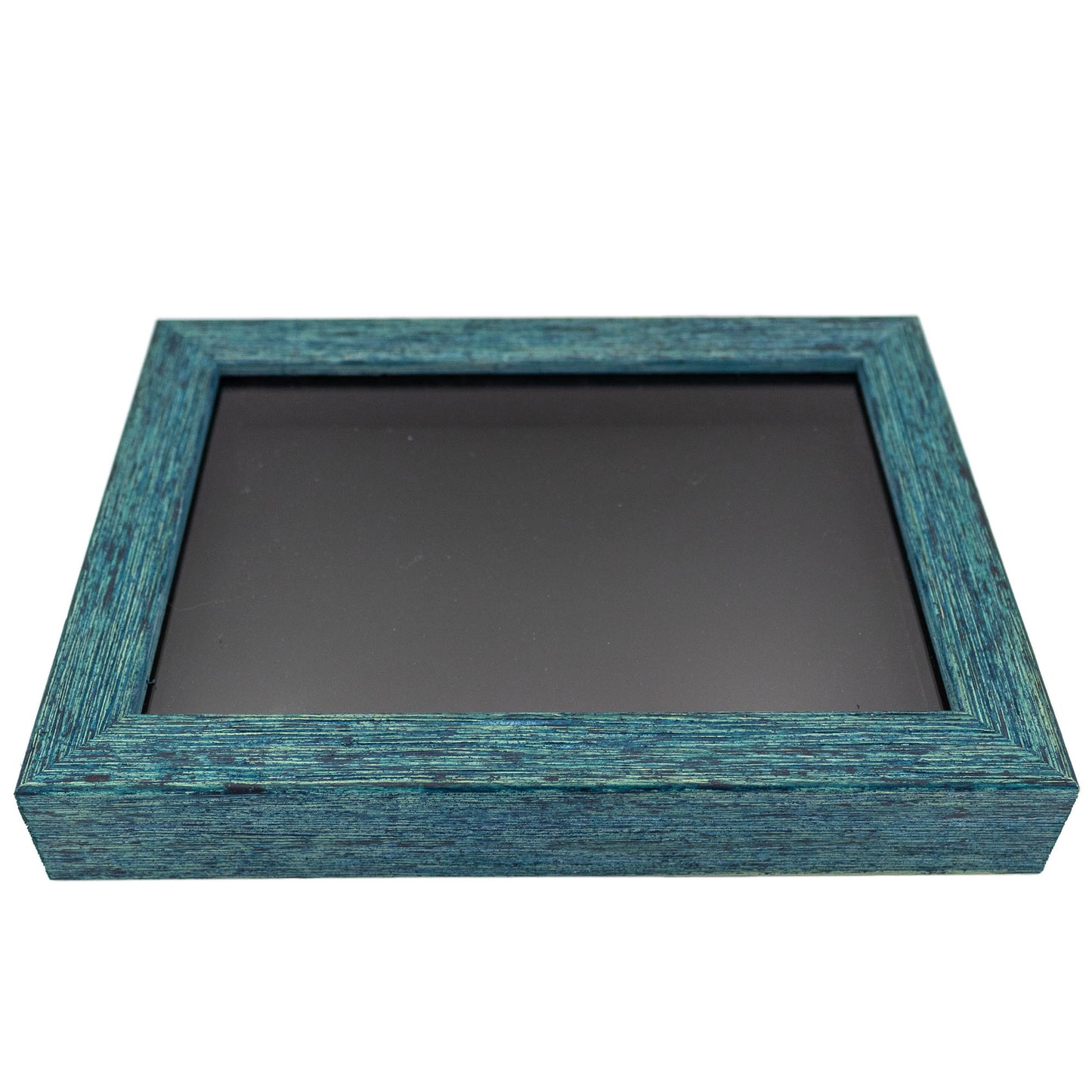 Shadow Box Gallery Wood Frames - Weathered Blue DEEP Shadowbox Frame - Display Depth of 3/4" - Shadowbox Frame includes Shatter Proof UV Acrylic Front, Acid Free Interior, and Hanging Hardware - detail view