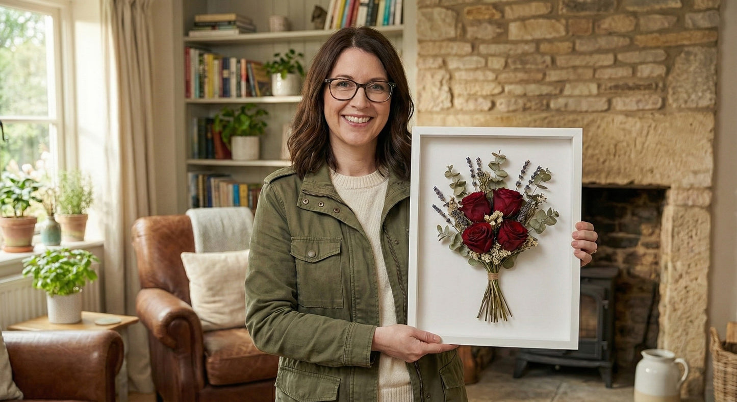 Genuine Hardwood Flower Keepsake Shadowbox Bouquet Frame (Style 3) - size reference