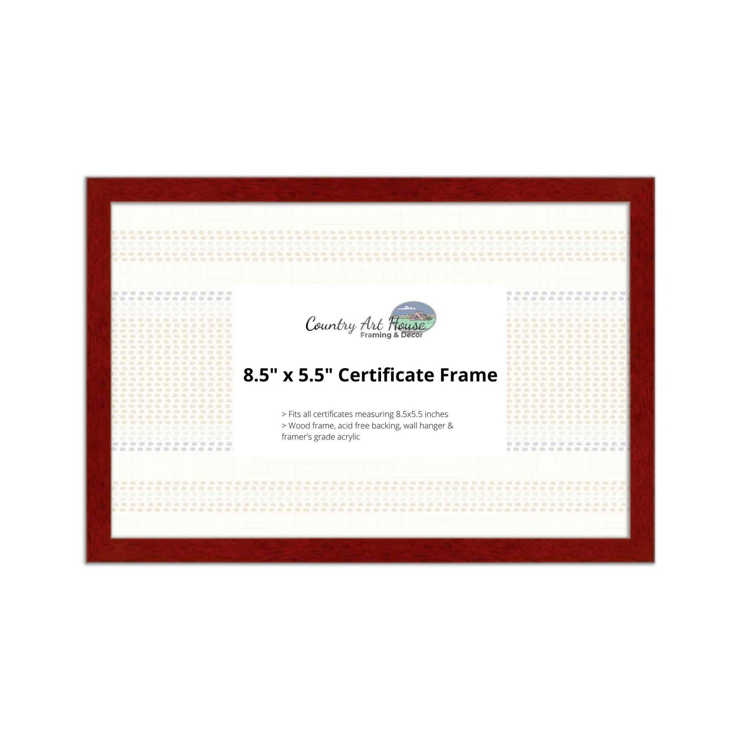 11" x 8.5" Certificate Frame - Wood Frame - Holds any document measuring 11" x 8.5" inches (Cherry) - CompTIA