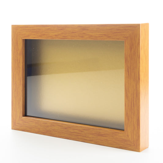 Honey Pecan Wood Shadow Box Magazine Frame with Gold Mat