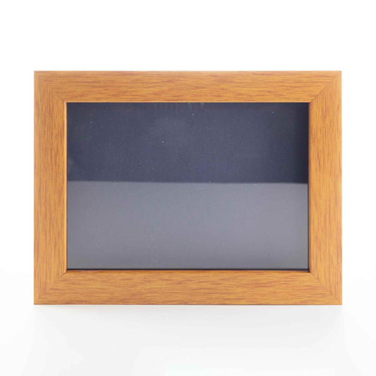 Honey Pecan Wood Shadow Box Display Magazine Frame with Navy Mat