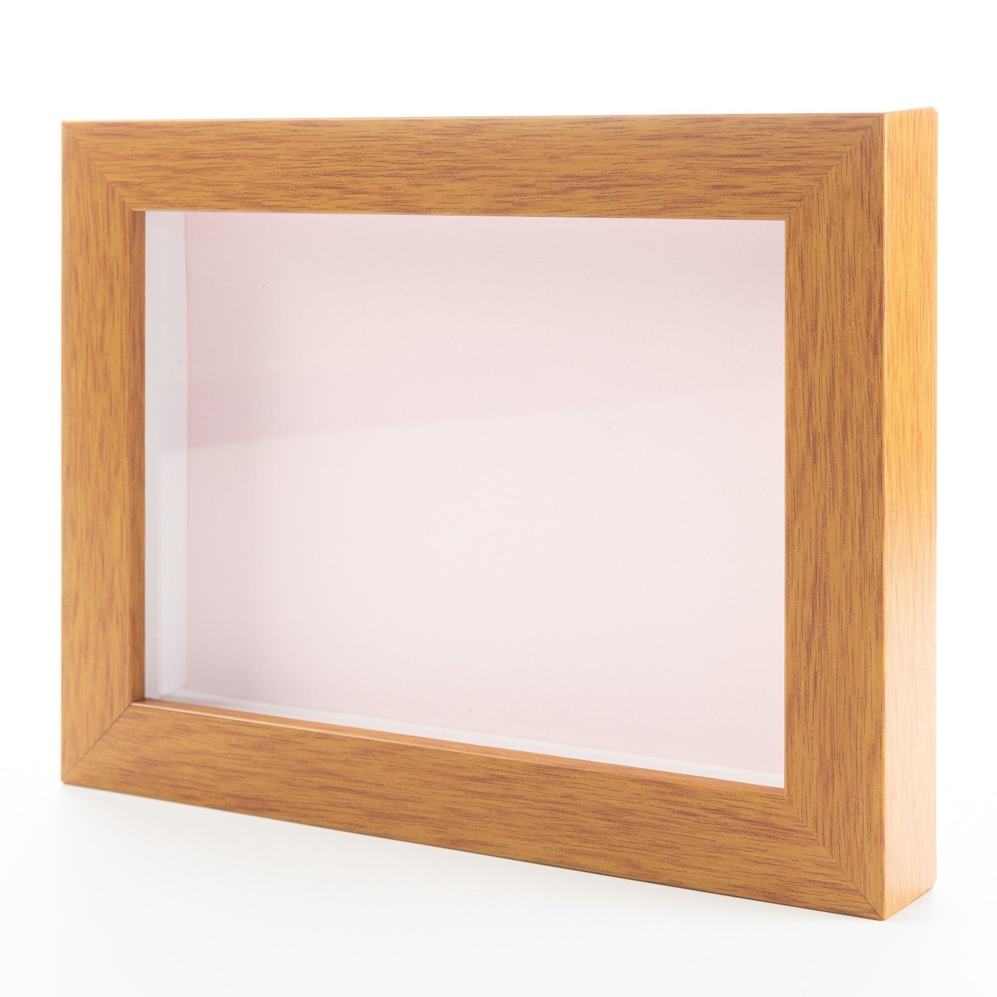Honey Pecan Wood Shadow Box Display Magazine Frame with Pink Mat
