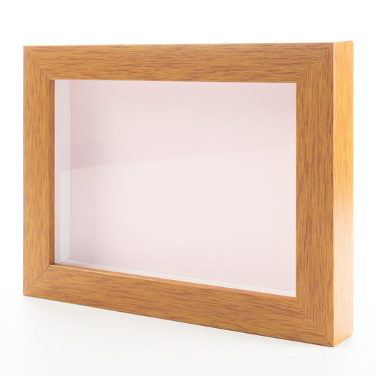 Honey Pecan Wood Shadow Box Display Magazine Frame with Pink Mat