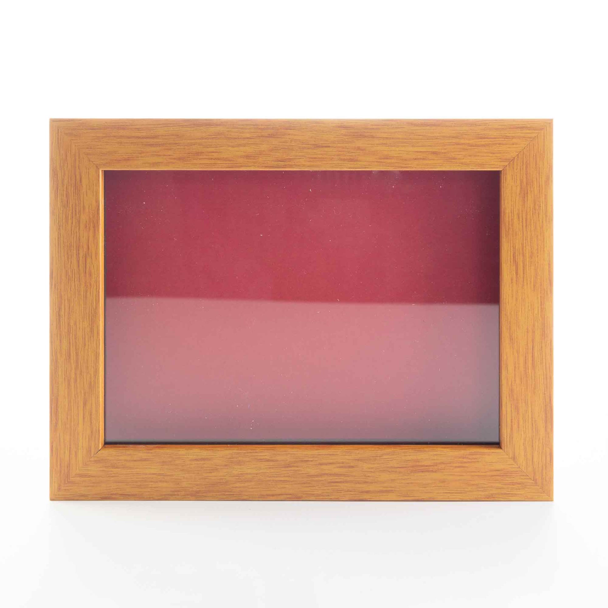 Honey Pecan Wood Shadow Box Magazine Frame with Red Mat