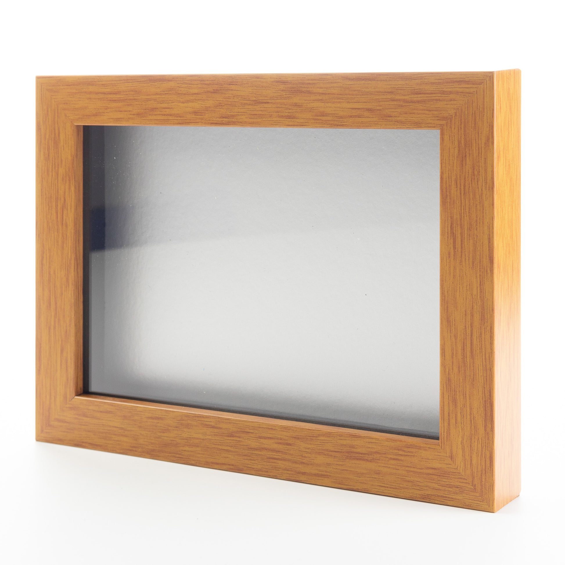 Honey Pecan Wood Shadow Box Magazine Frame with Silver Mat