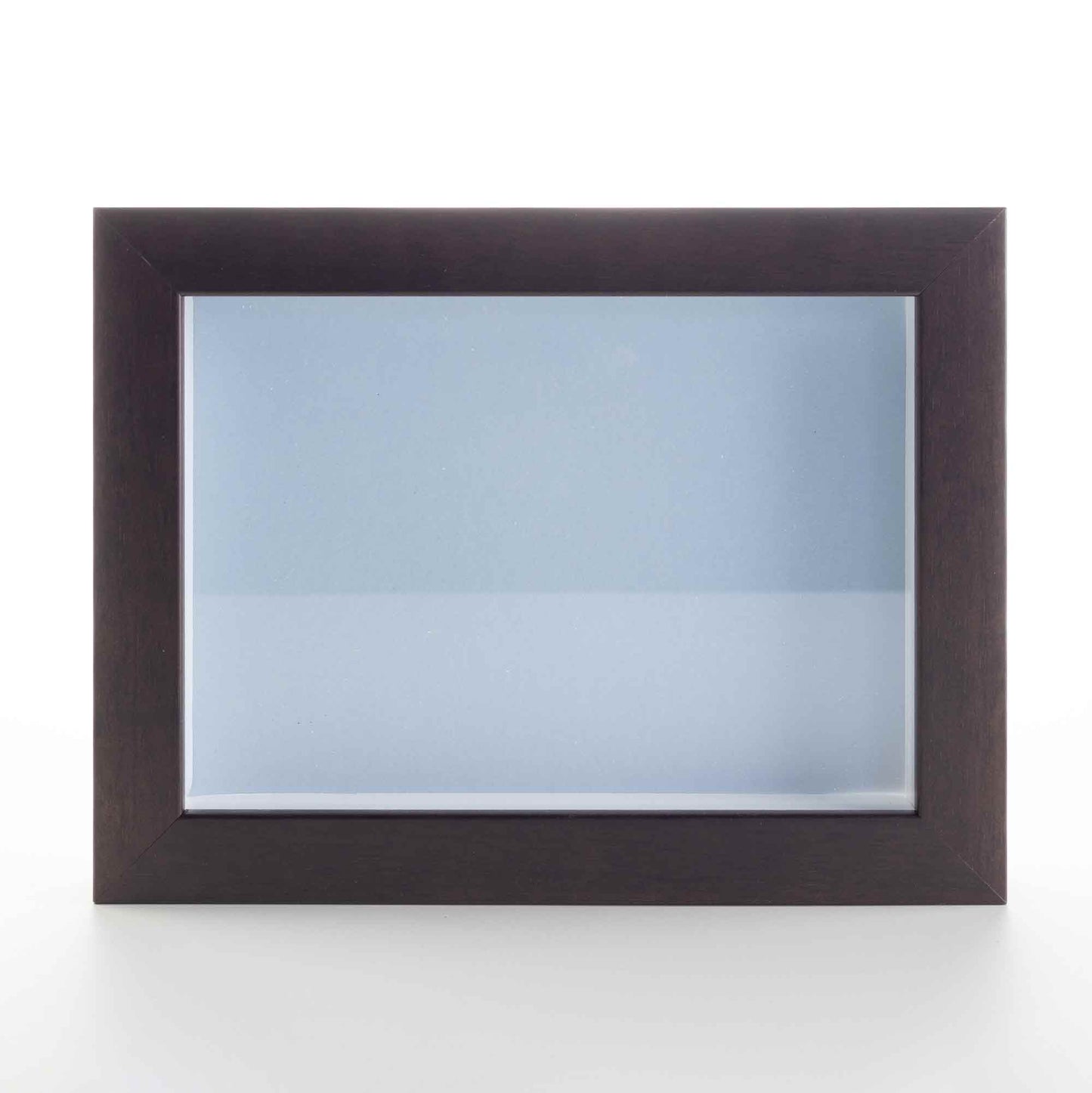 Dark Brown Wood Shadow Box Display Magazine Frame with Blue Mat