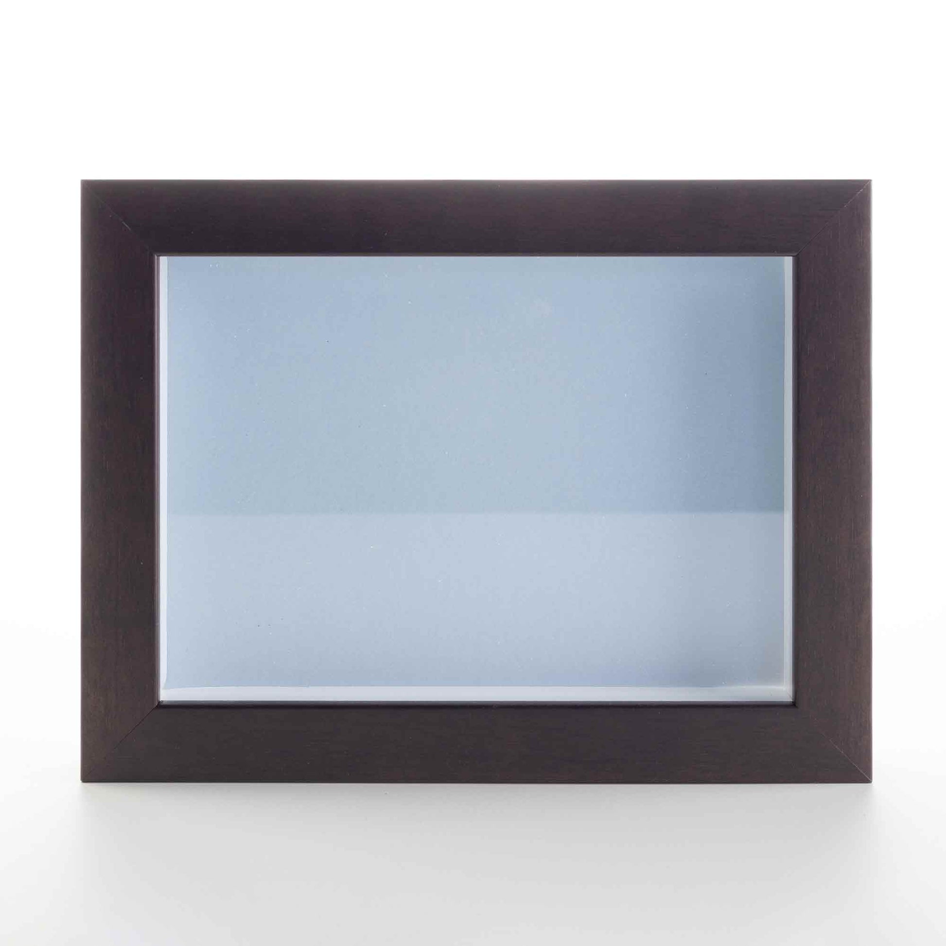 Dark Brown Wood Shadow Box Display Magazine Frame with Blue Mat