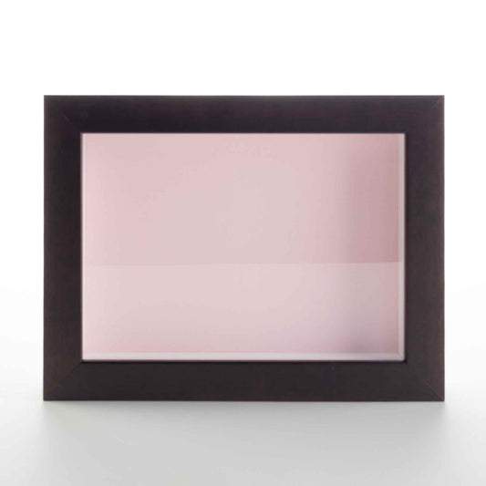 Dark Brown Wood Shadow Box Magazine Frame with Pink Mat