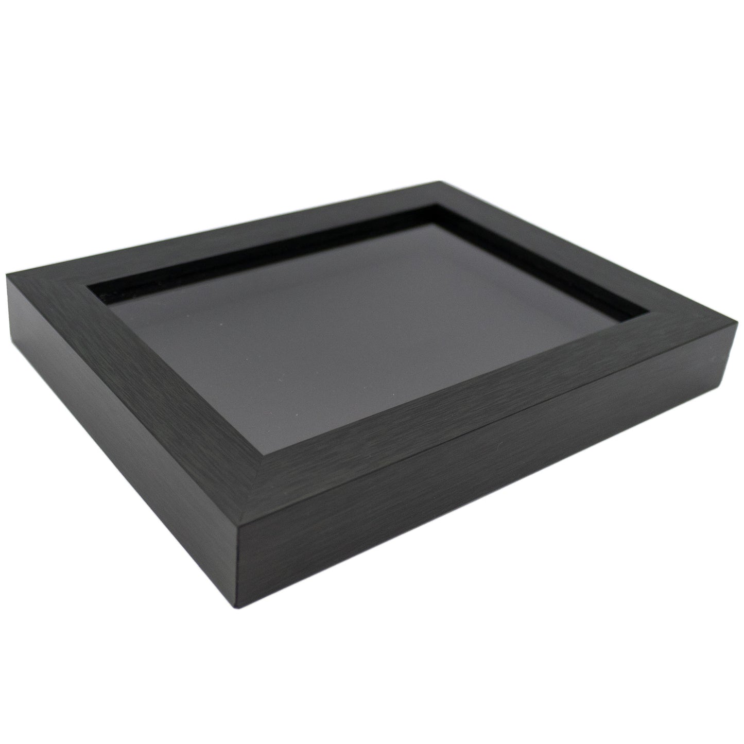 Charcoal Wood Shadow Box Display Magazine Frame - corner and profile view