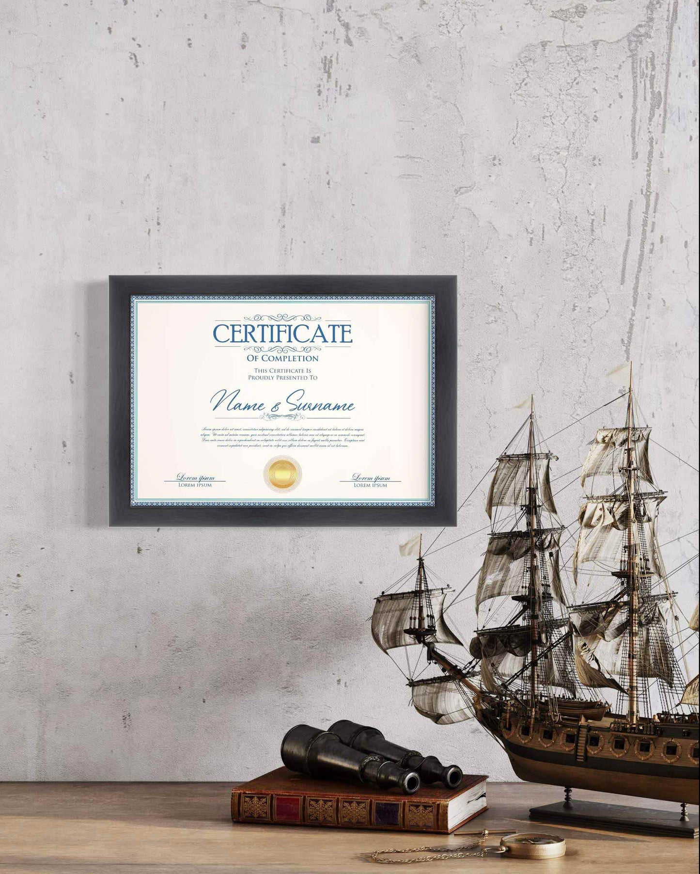 11" x 8.5" Certificate Frame - Wood Frame - Holds any document measuring 11" x 8.5" inches (Charcoal) - CompTIA - detail view
