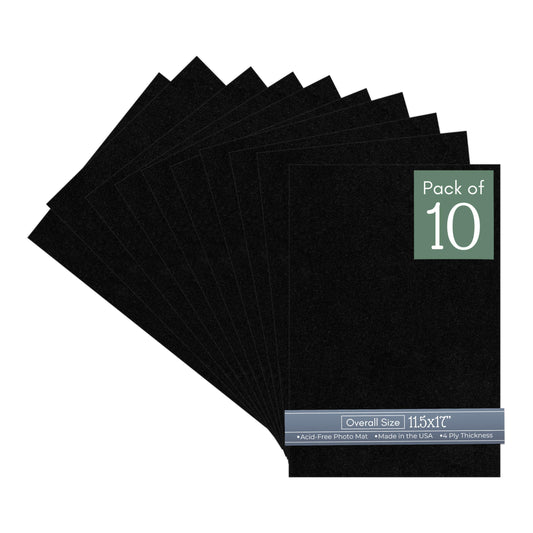 Black with Black Core 11.5x17 Uncut Mat Board, 10 Pack