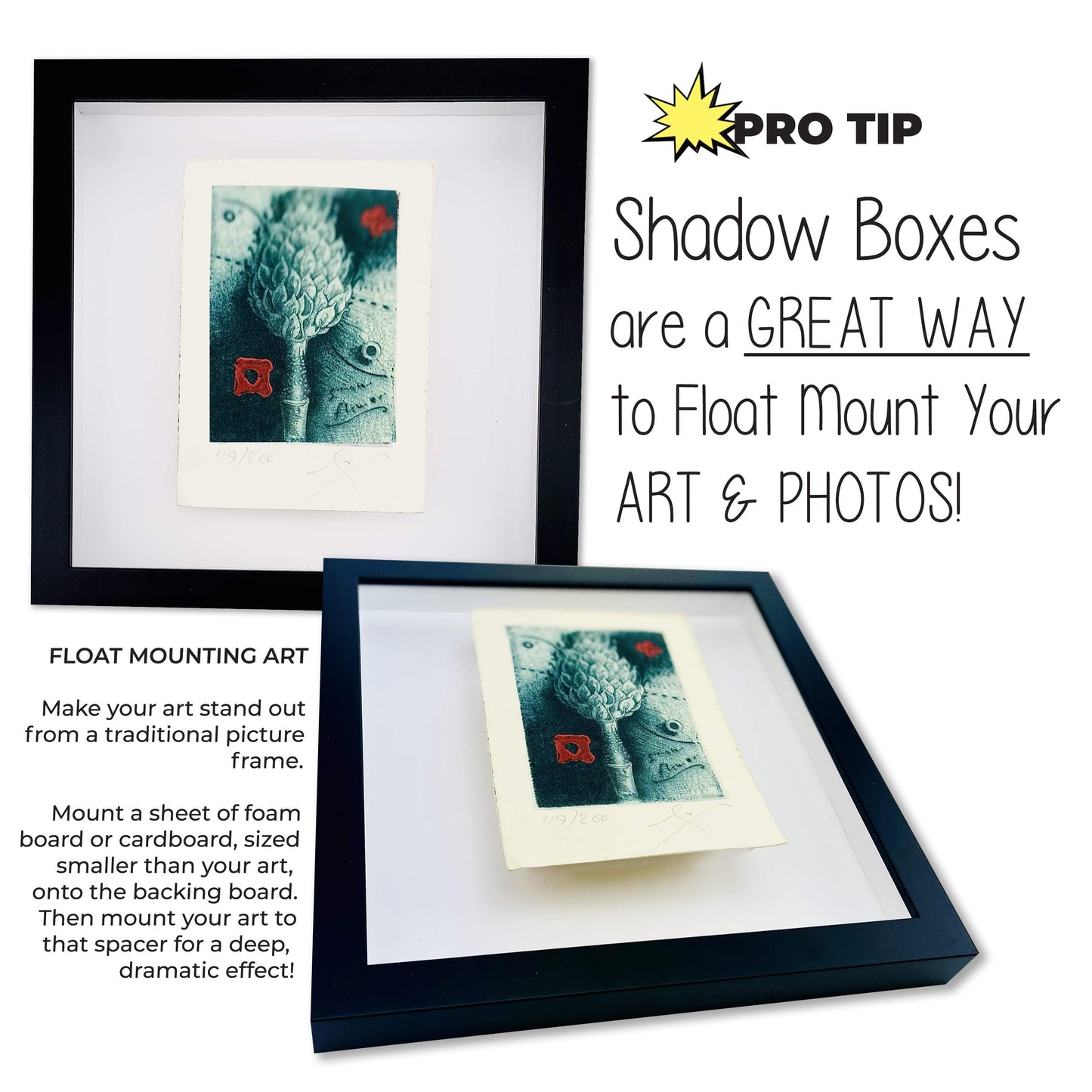 Charcoal Small Shadow Box Picture Wooden Collage Frame - back and hardware