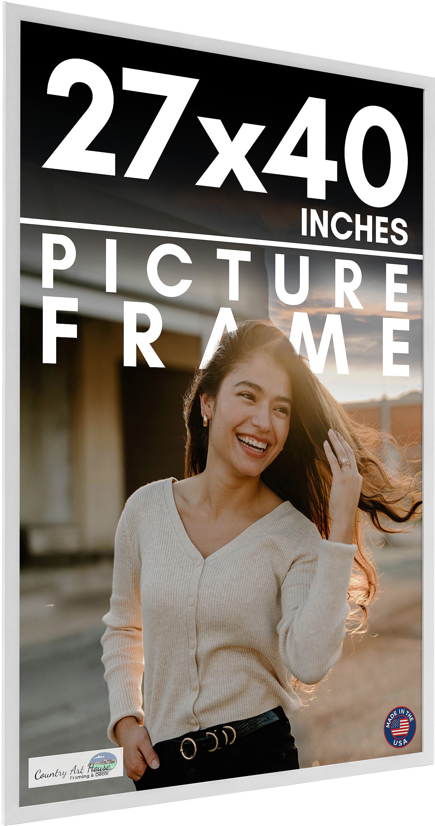 White Movie Poster Frame (Style 3) - corner and profile view