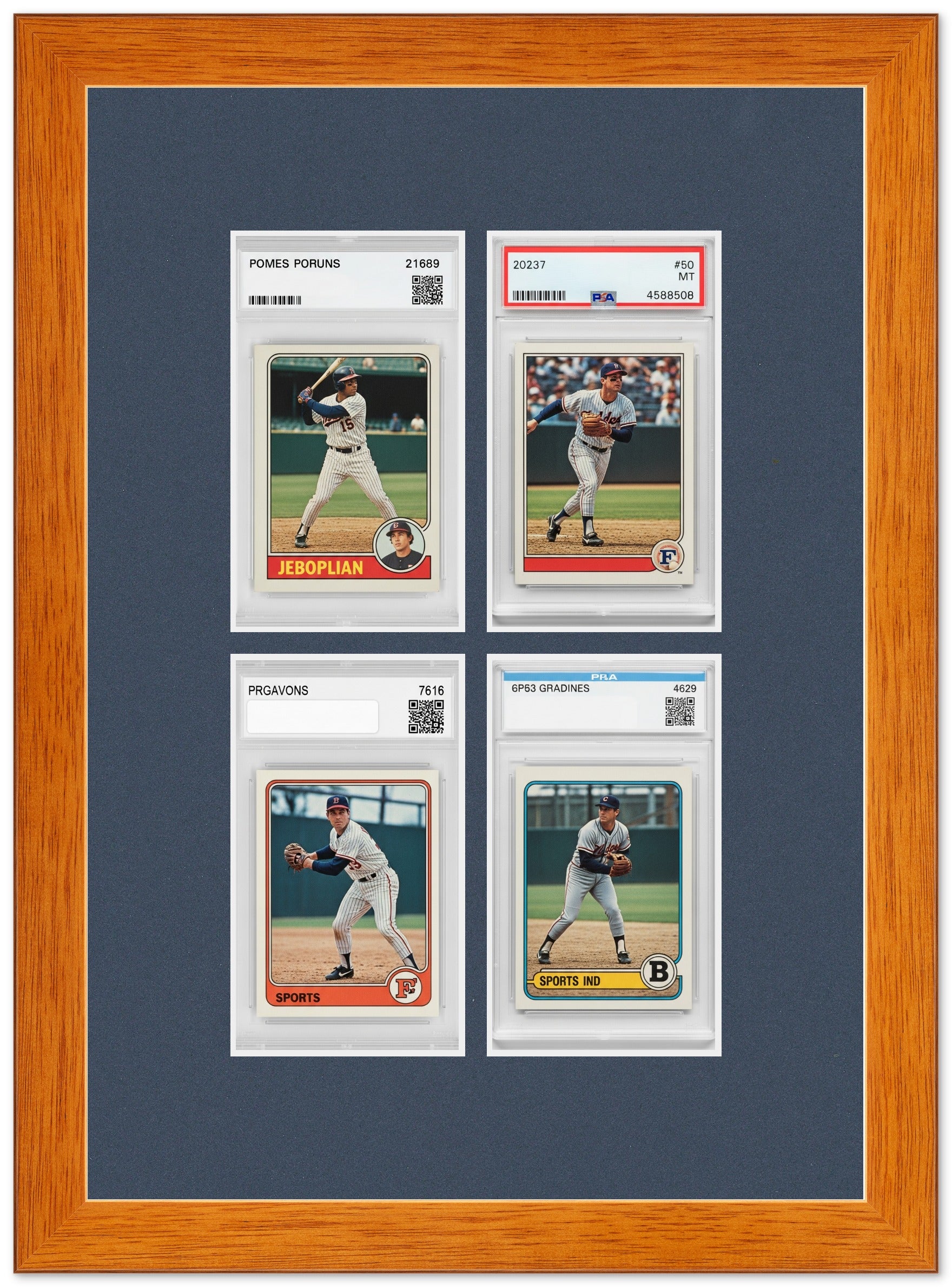 PSA AGS Graded Card Frame with Navy Blue Mat (Style 1) - corner and profile view