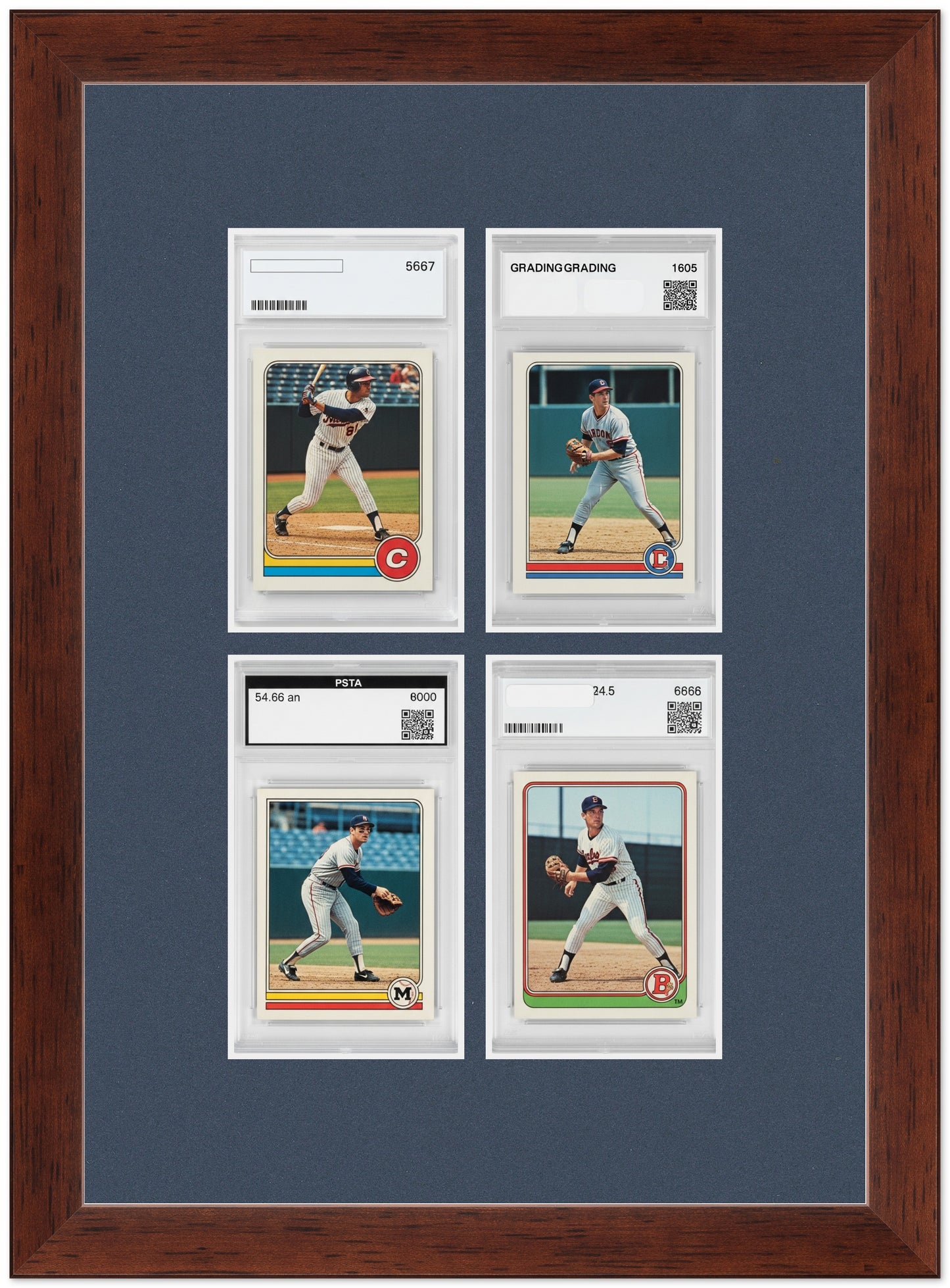PSA AGS Graded Card Frame with Navy Blue Mat (Style 2) - corner and profile view