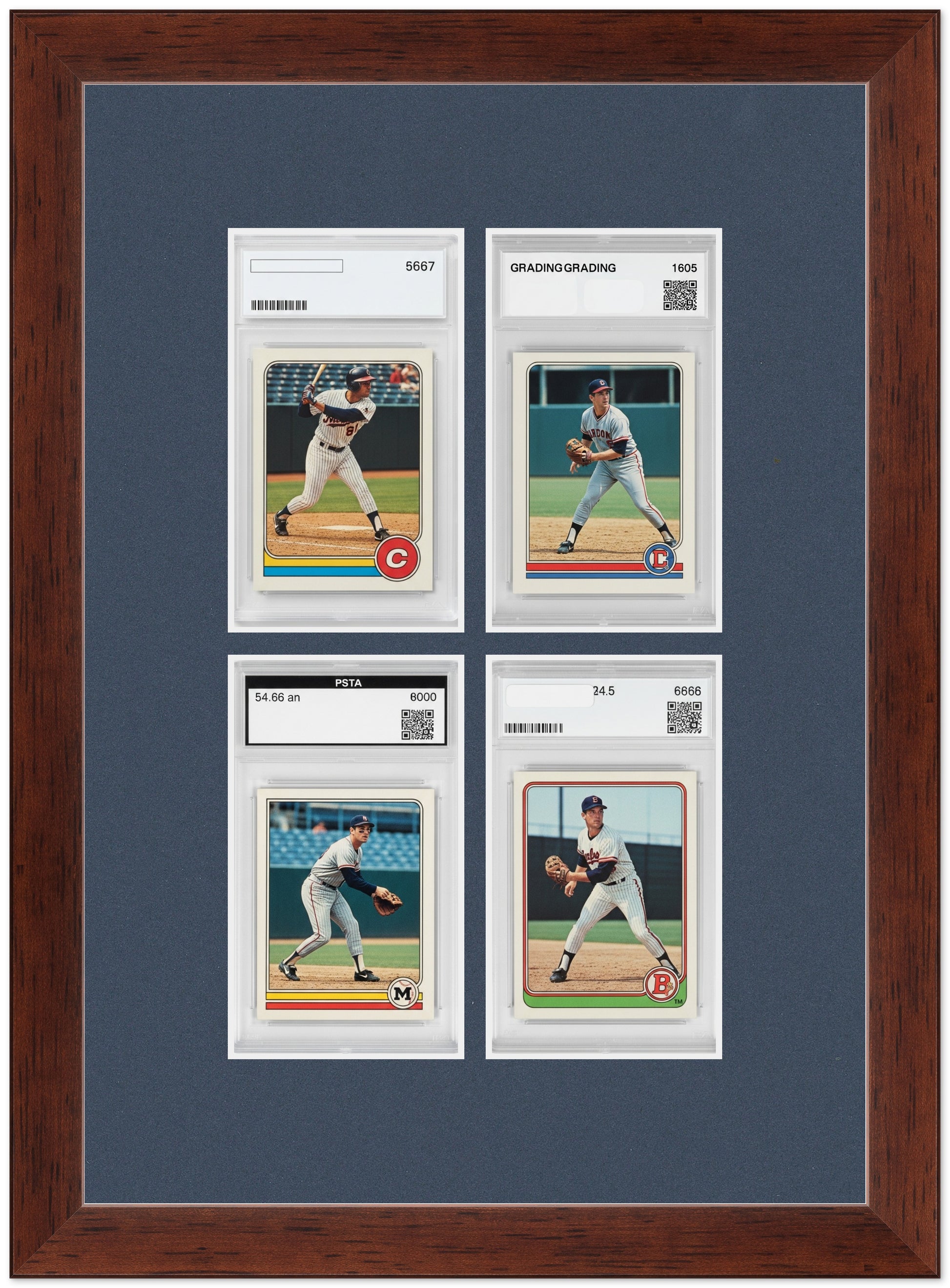 PSA AGS Graded Card Frame with Navy Blue Mat (Style 2) - corner and profile view