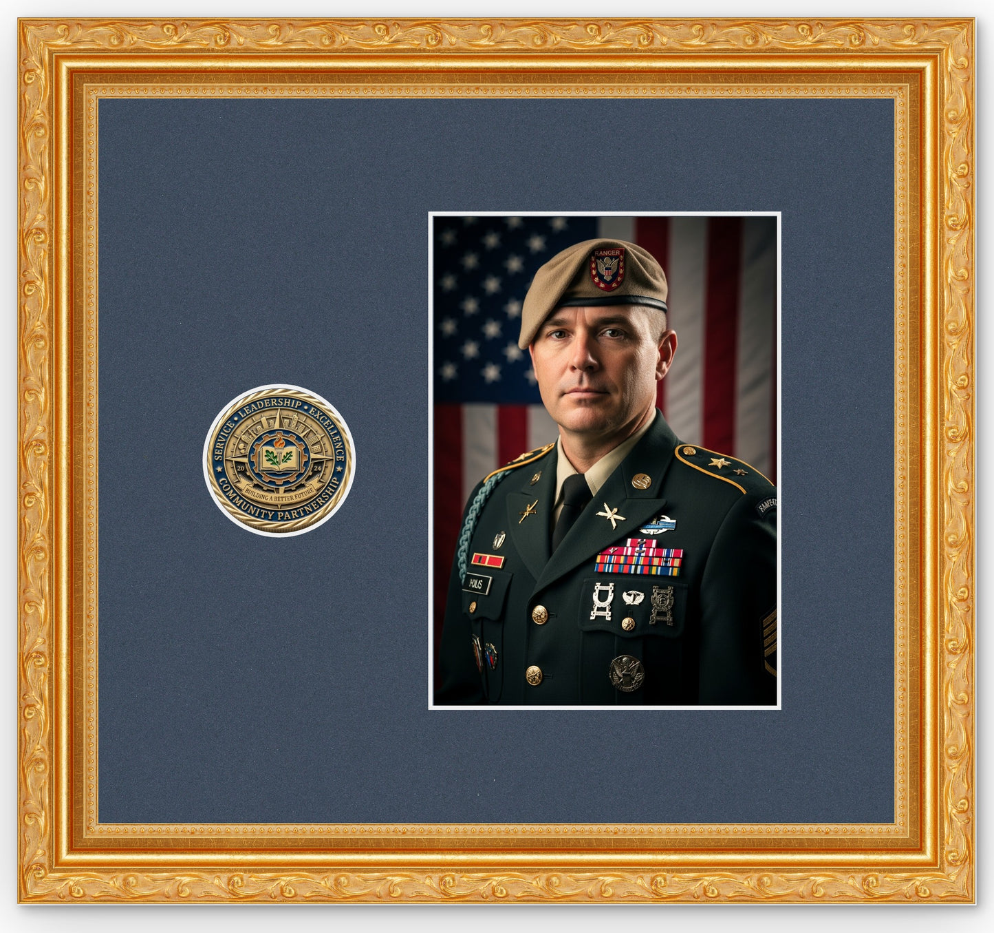 Challenge Coin Shadow Box With Photo Display Frame (Style 1) - corner and profile view