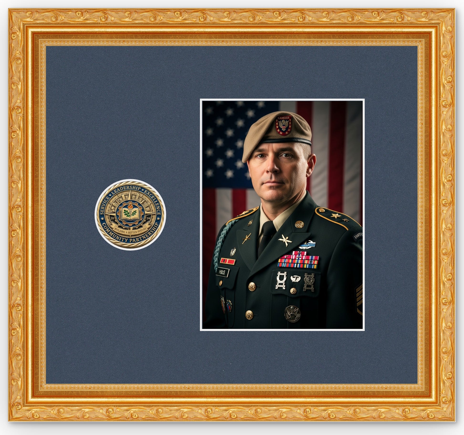 Challenge Coin Shadow Box With Photo Display Frame (Style 1) - corner and profile view