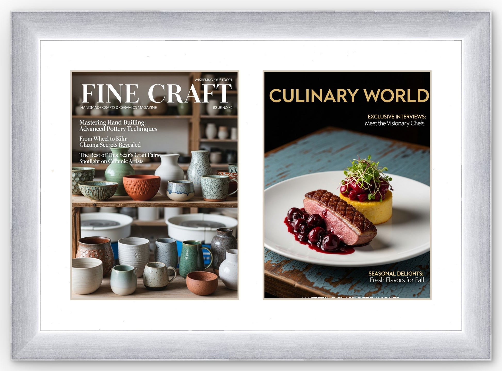 Double Magazine Keepsake Frame with White Mat (Style 3) - corner and profile view