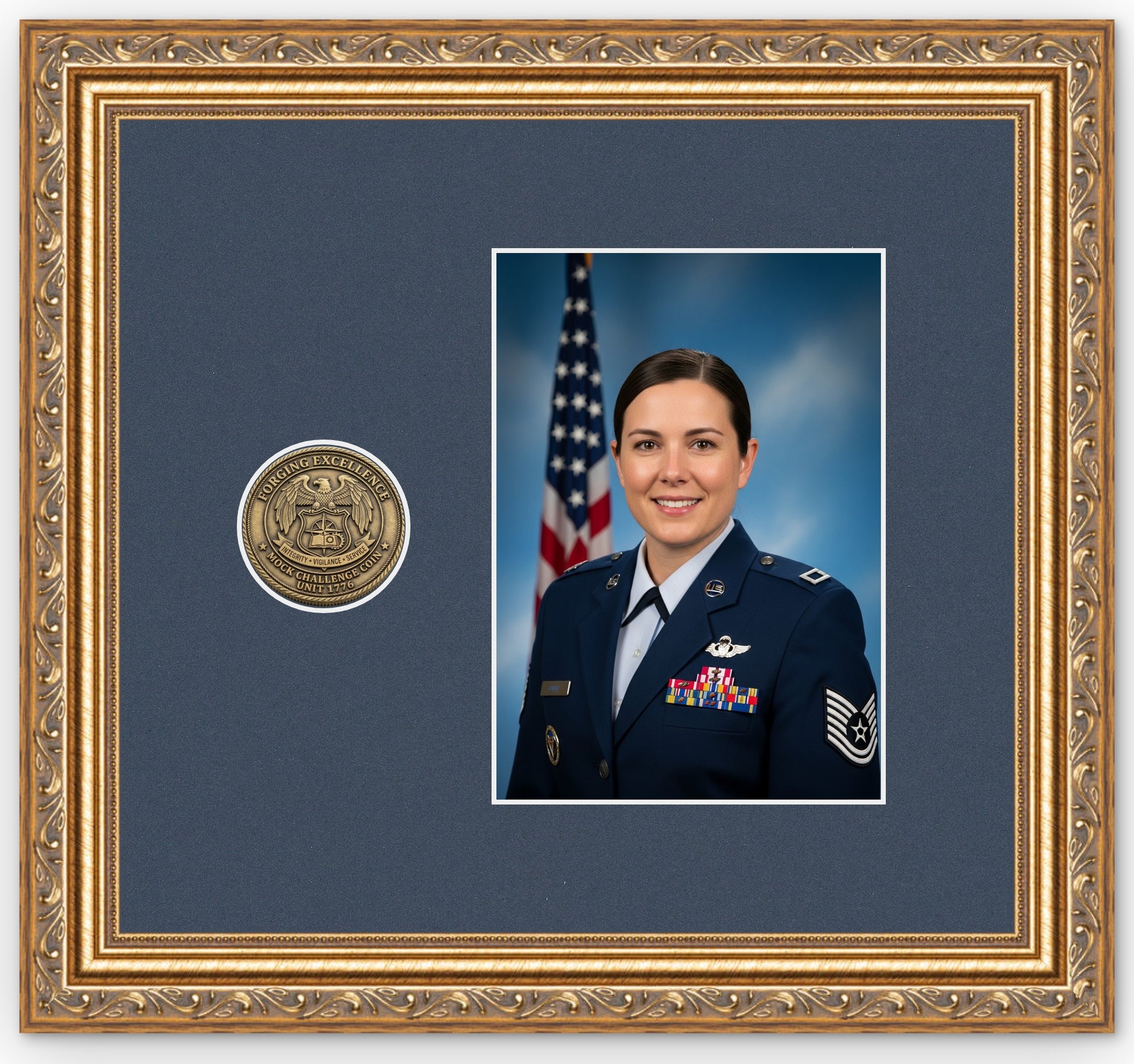 Challenge Coin Shadow Box With Photo Display Frame (Style 4) - corner and profile view