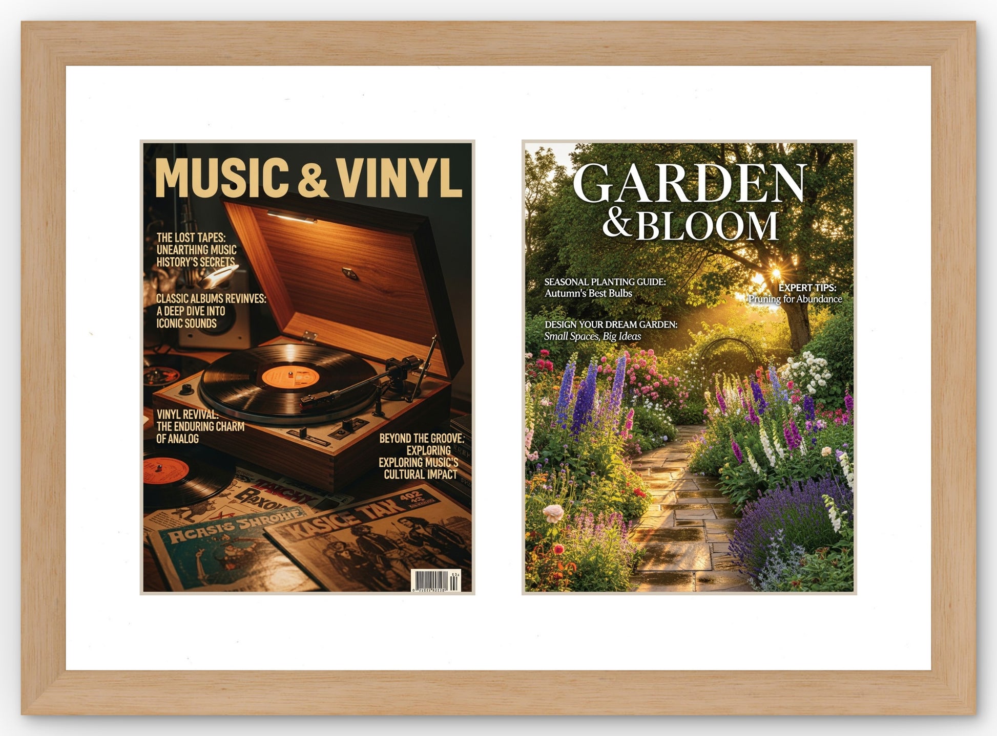 Double Magazine Keepsake Frame with White Mat (Style 5) - corner and profile view