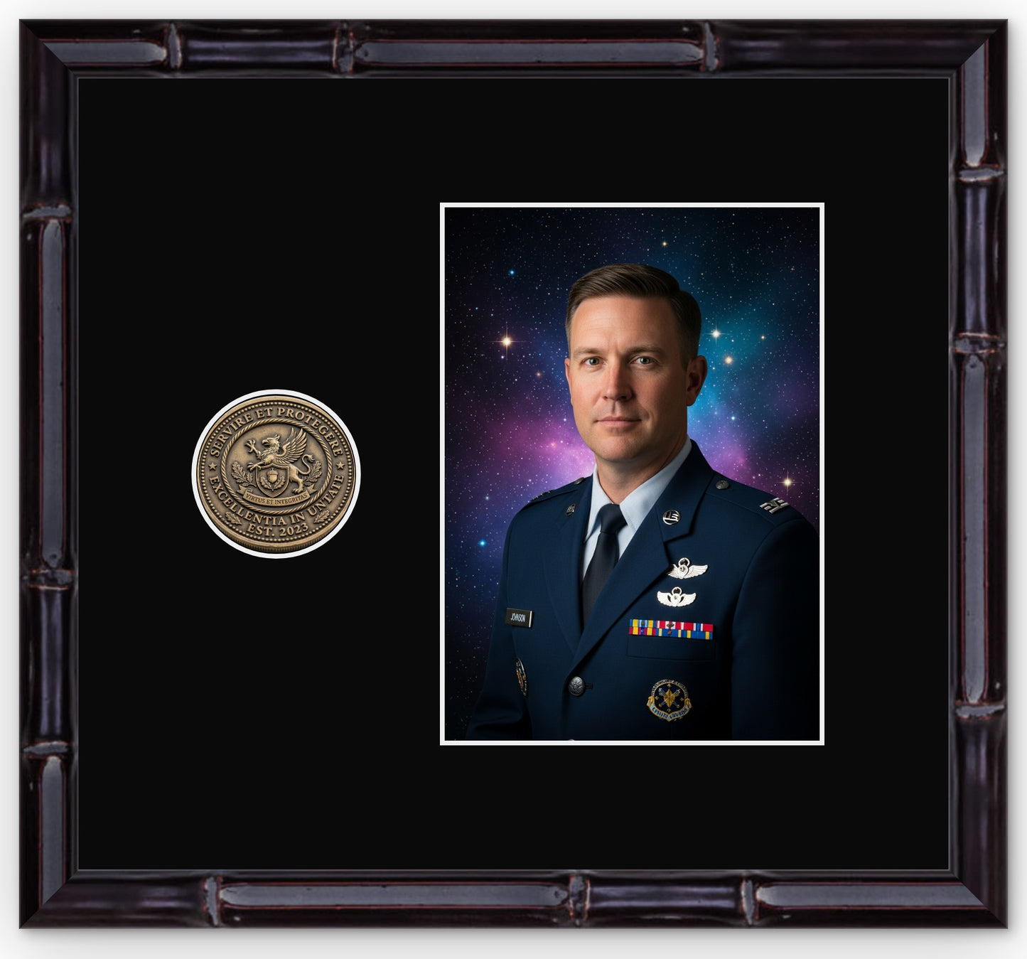 Challenge Coin Shadow Box With Photo Display Frame (Style 6) - corner and profile view