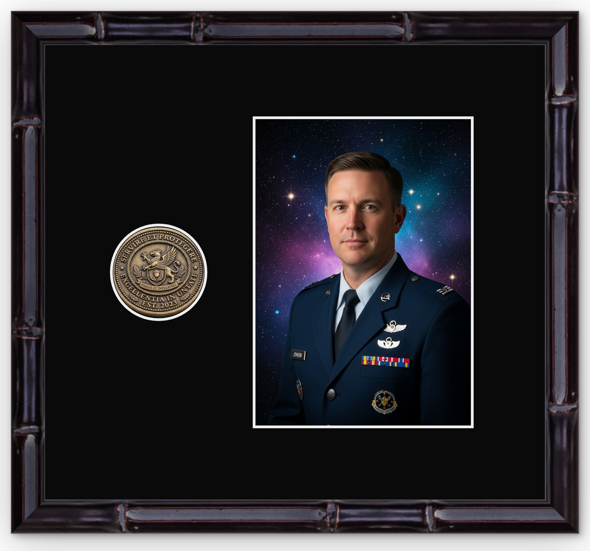 Challenge Coin Shadow Box With Photo Display Frame (Style 6) - corner and profile view