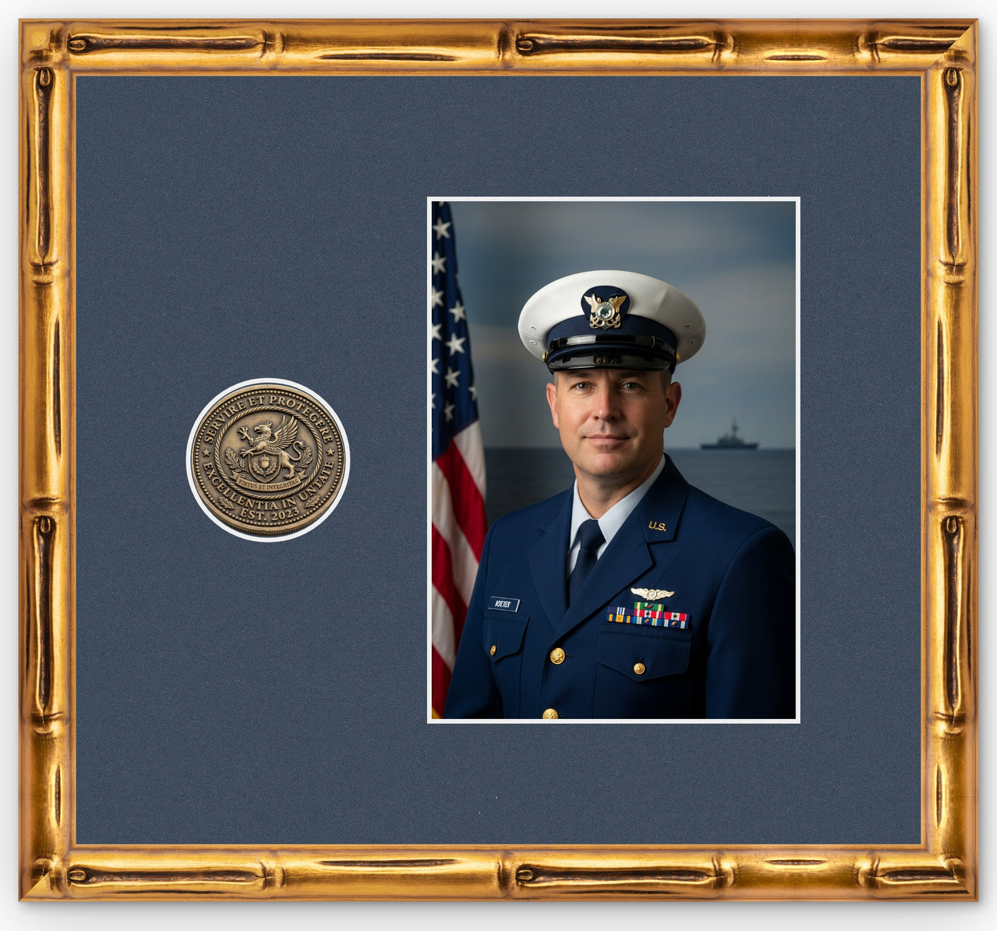Challenge Coin Shadow Box With Photo Display Frame (Style 7) - corner and profile view