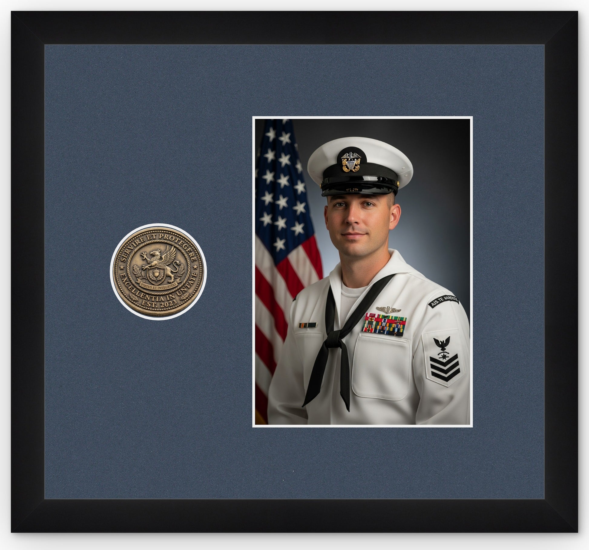Challenge Coin Shadow Box With Photo Display Frame (Style 8) - corner and profile view