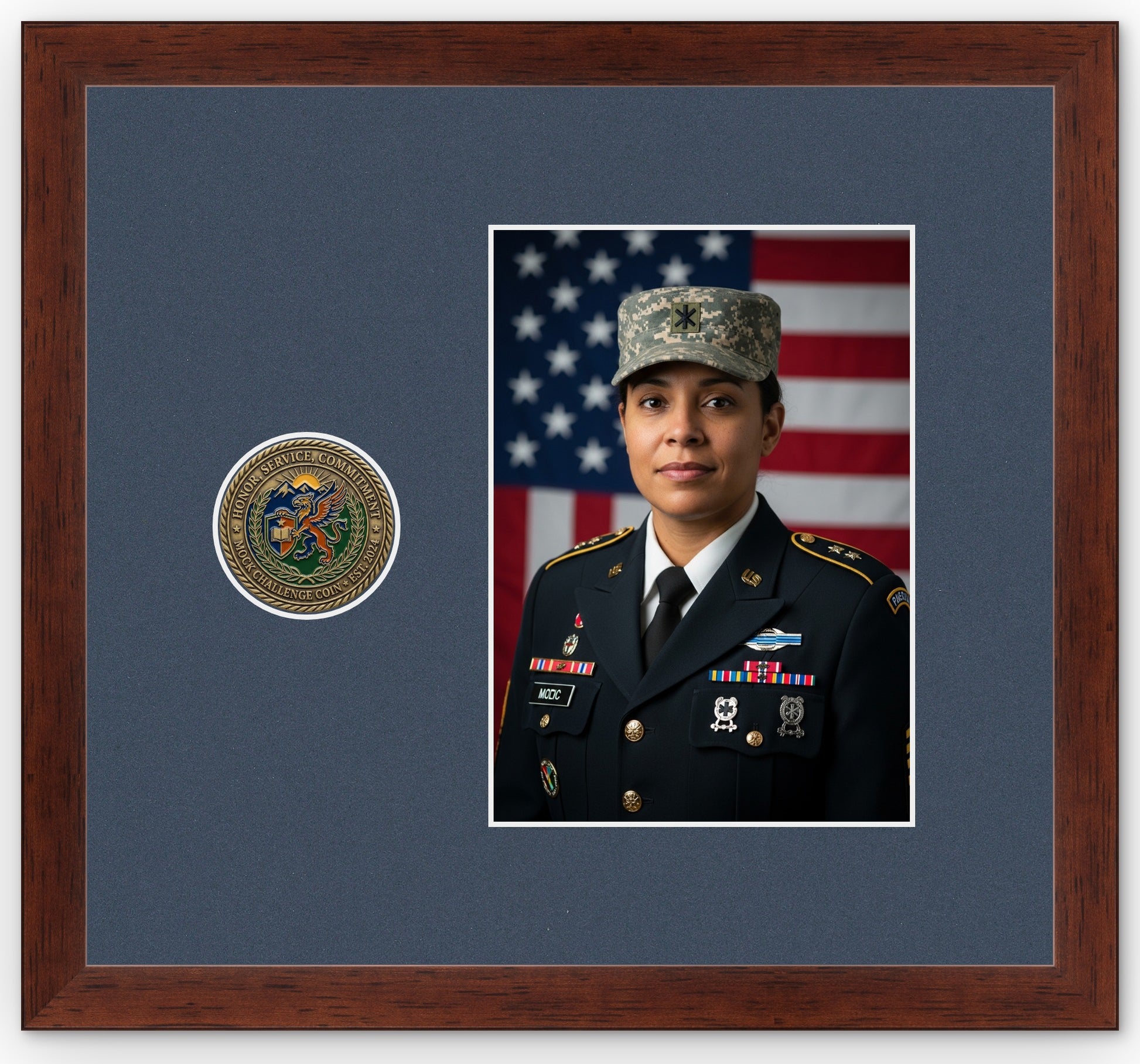 Challenge Coin Shadow Box With Photo Display Frame (Style 9) - corner and profile view