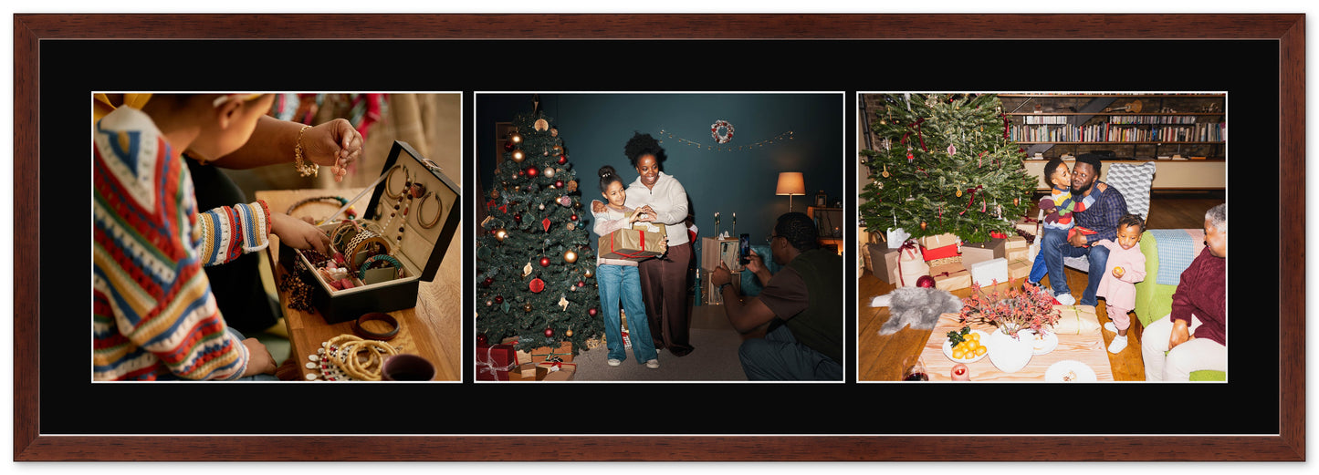 Genuine Wood Mixed Collage Frame with Black Mat (Style 2) - corner and profile view