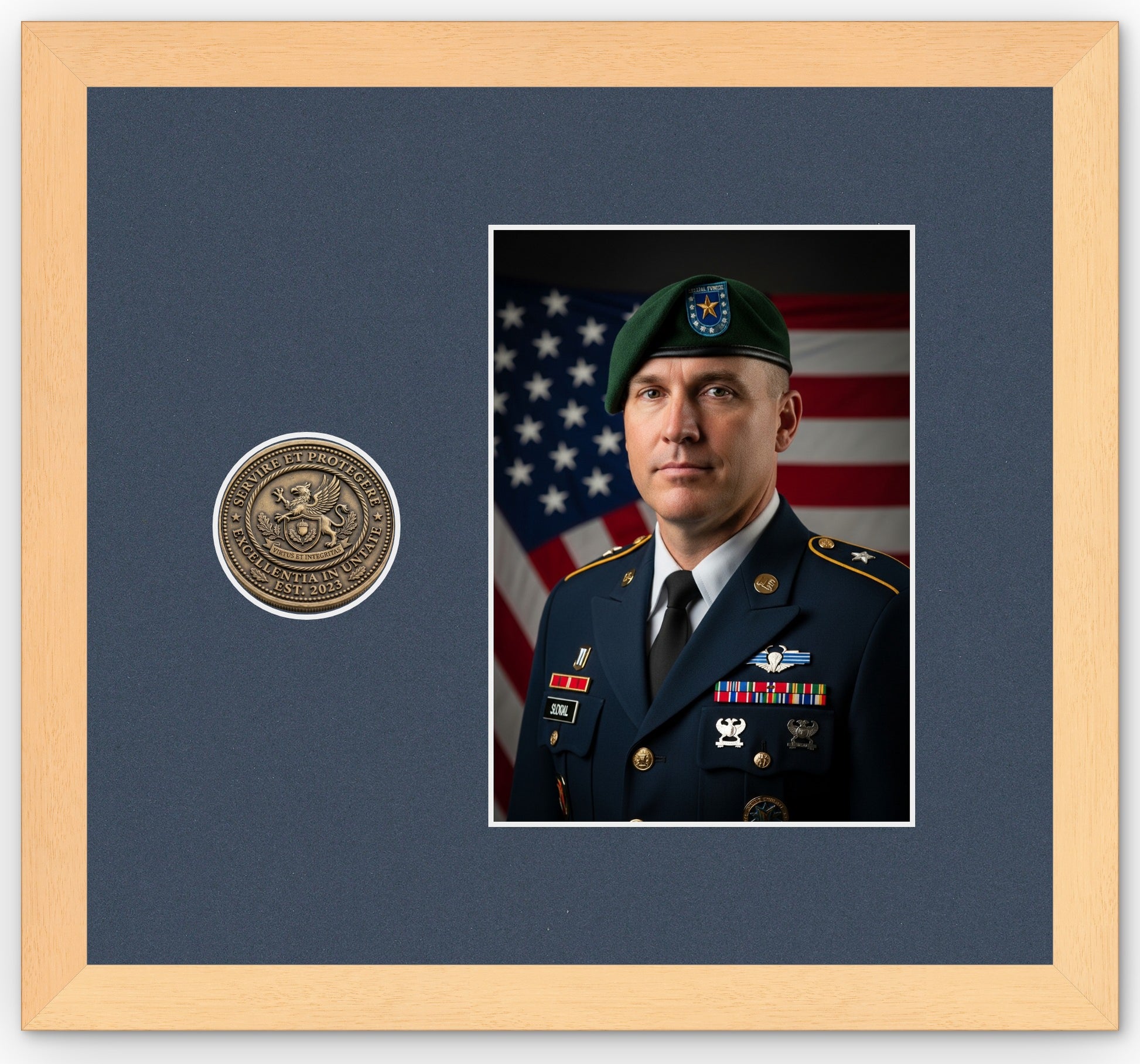 Challenge Coin Shadow Box With Photo Display Frame (Style 10) - corner and profile view