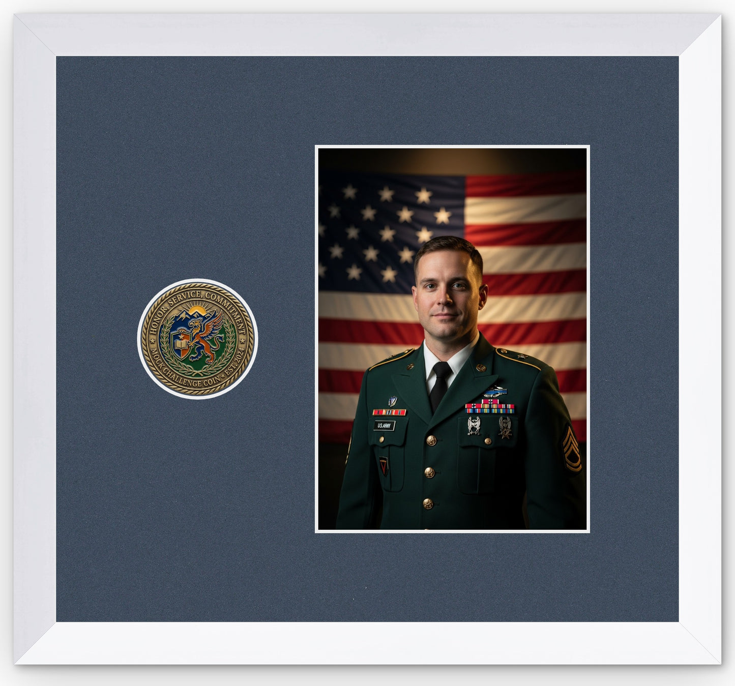 Challenge Coin Shadow Box With Photo Display Frame (Style 11) - corner and profile view