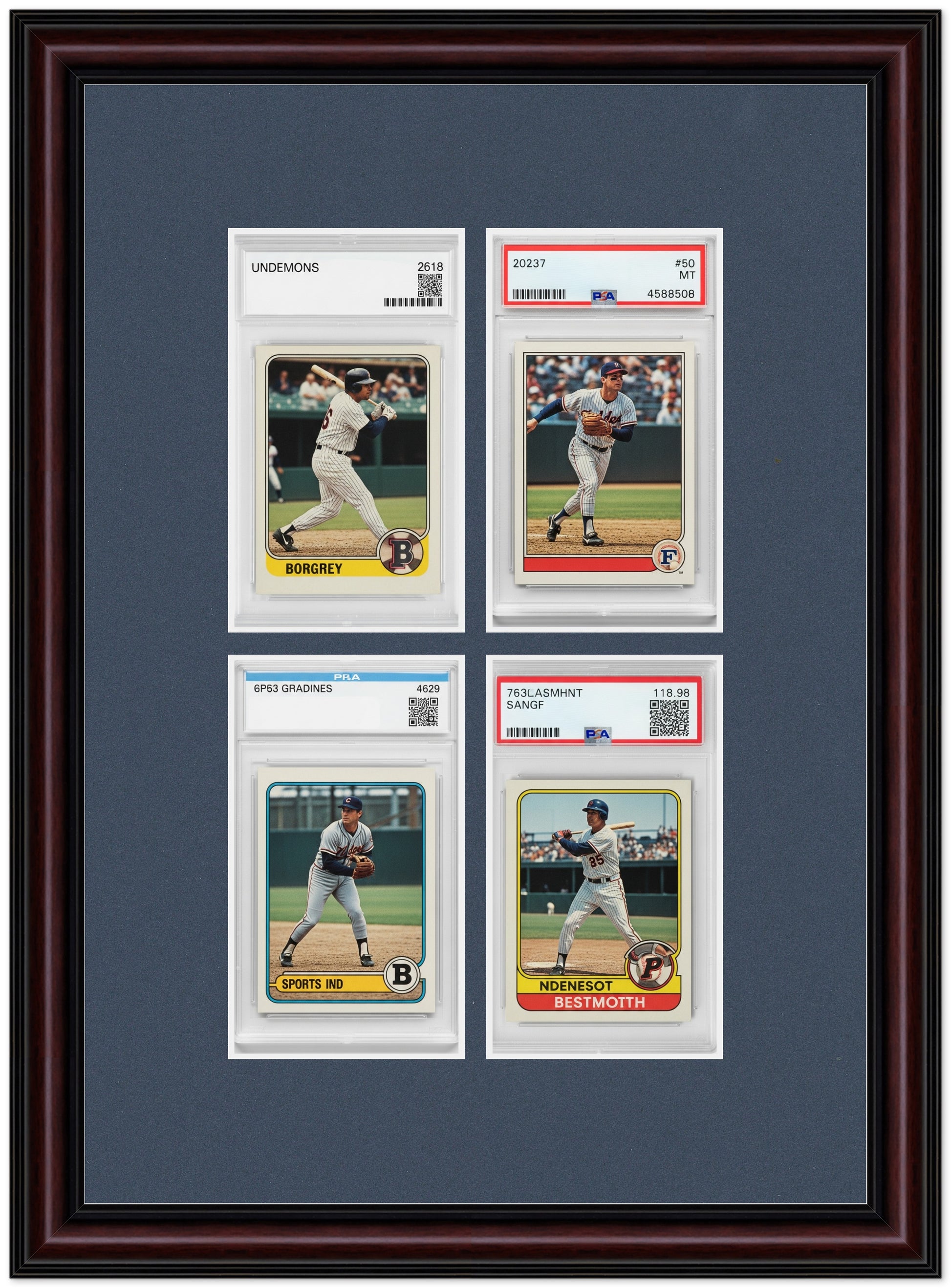 PSA AGS Graded Card Frame with Navy Blue Mat (Style 8) - corner and profile view