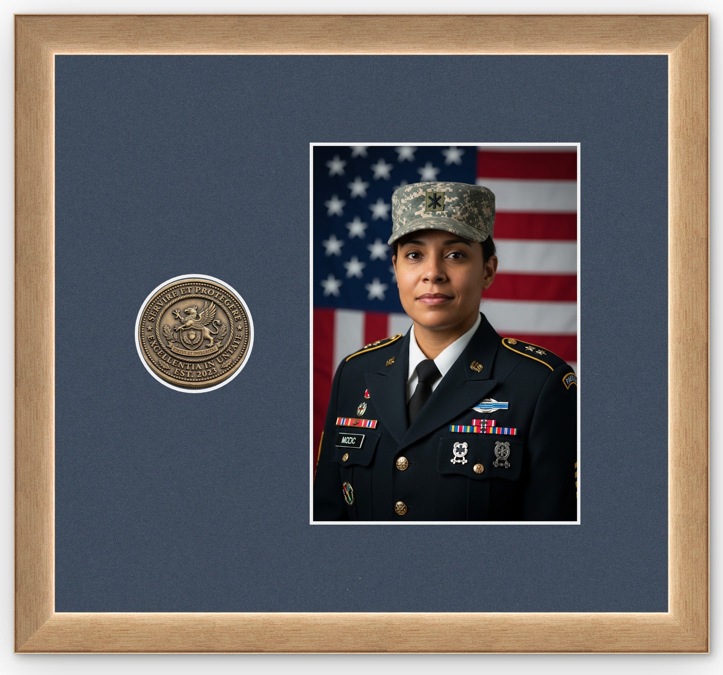Challenge Coin Shadow Box With Photo Display Frame (Style 12) - corner and profile view