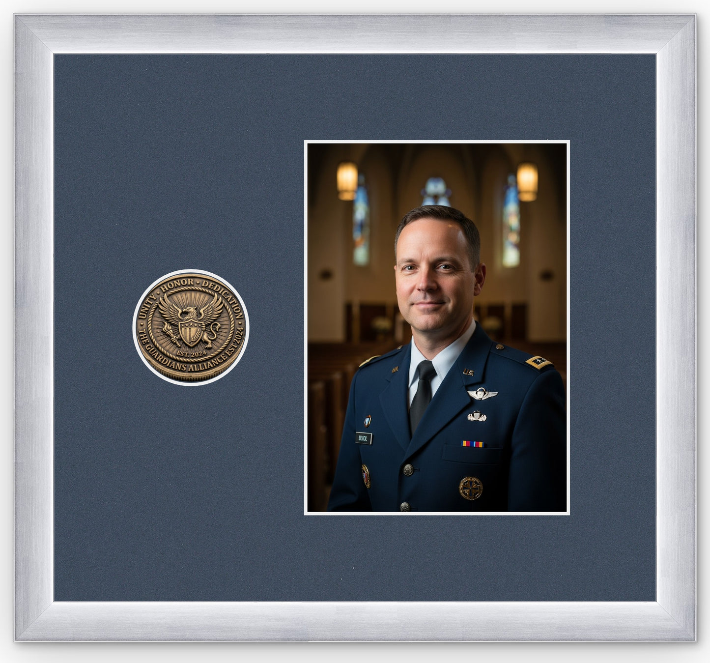 Challenge Coin Shadow Box With Photo Display Frame (Style 13) - corner and profile view