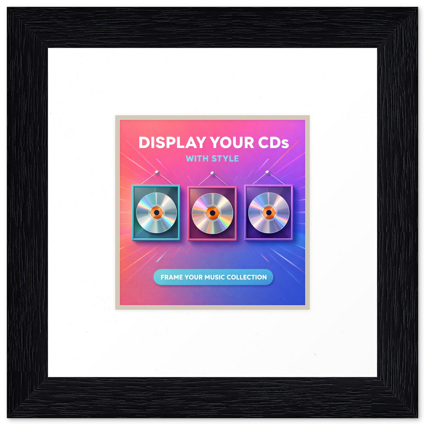 Genuine Hardwood Double CD Keepsake Frame Slim Matte Black Deep Paired With Black Mat Two Discs and Booklet Shadowbox Display - size reference