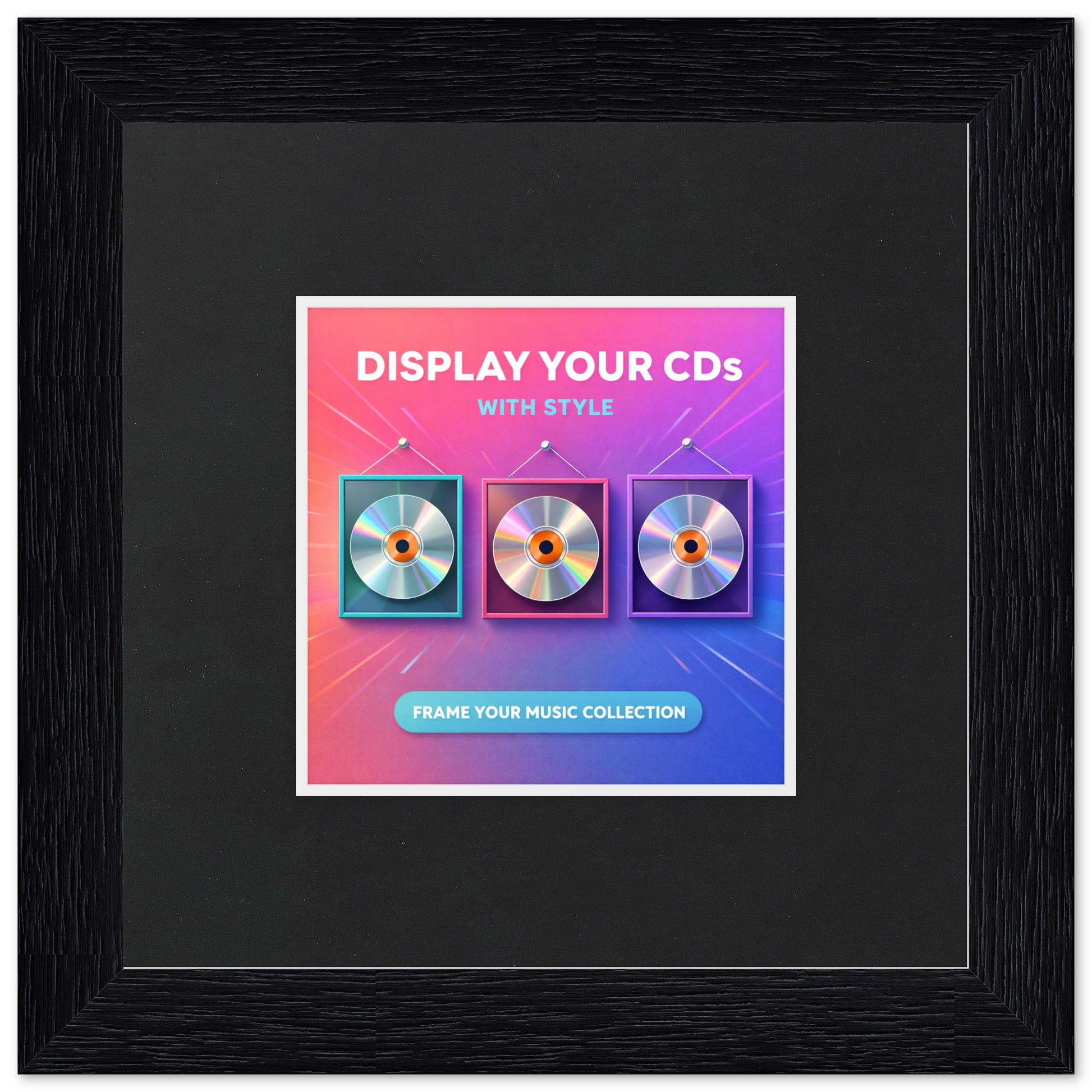 Genuine Hardwood Double CD Keepsake Frame Slim Matte Black Deep Paired With Black Mat Two Discs and Booklet Shadowbox Display - back and hardware