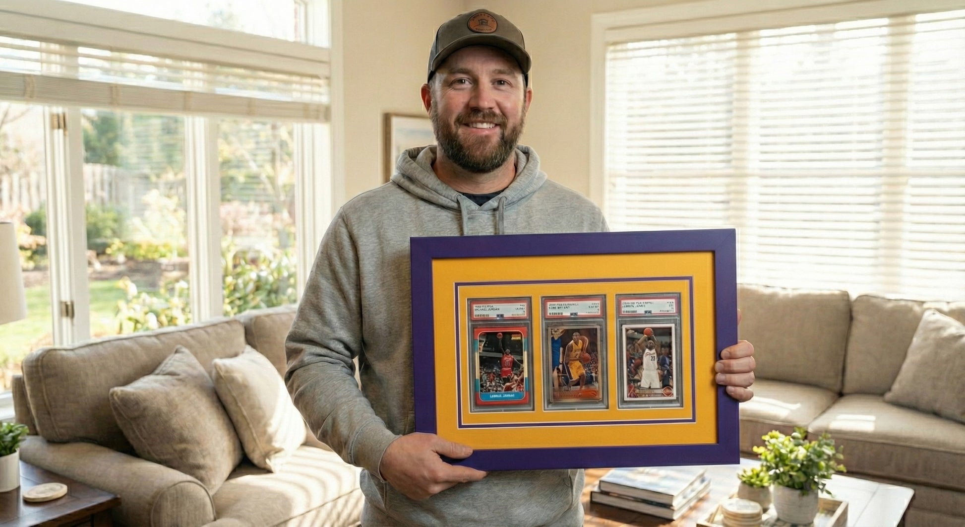 PSA AGS Graded Card Frame with Football Texture Mat (Style 3) - close up