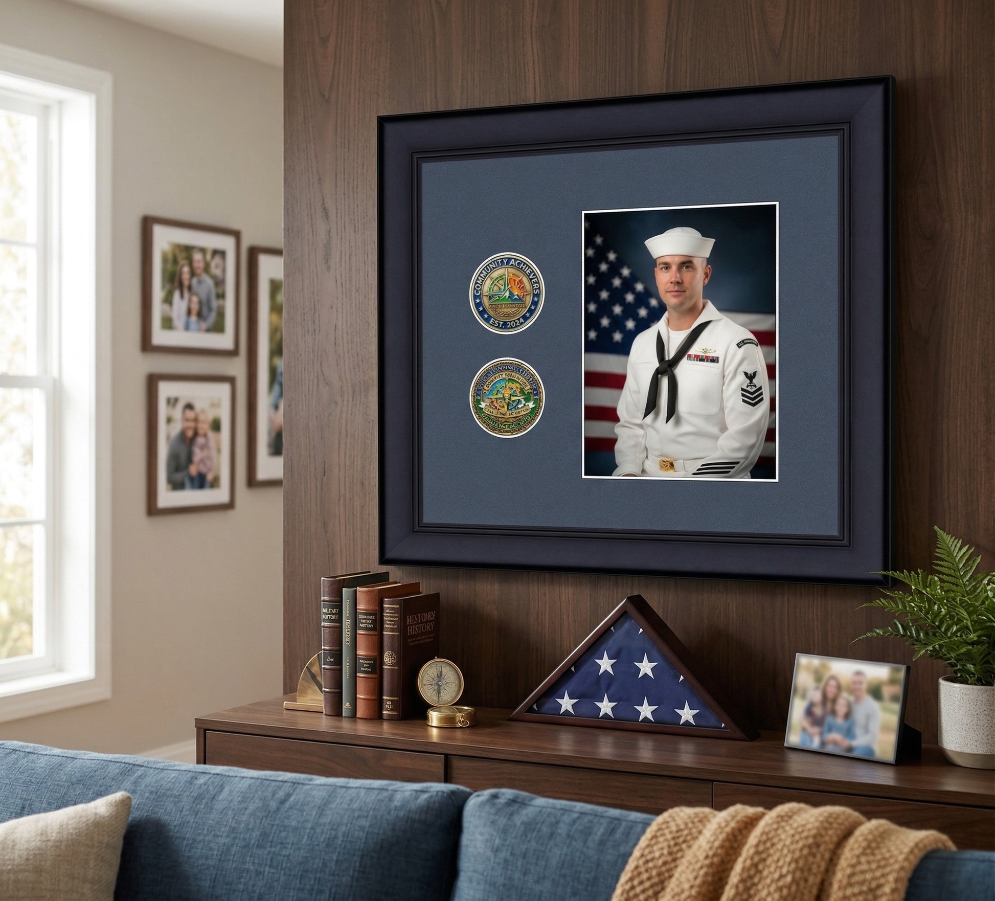 Challenge Coin Shadow Box With Photo Display Frame (Style 13) - size reference
