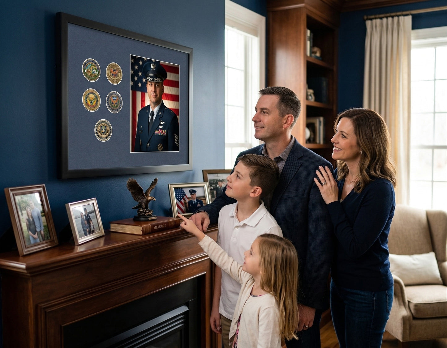 Challenge Coin Shadow Box With Photo Display Frame (Style 9) - close up