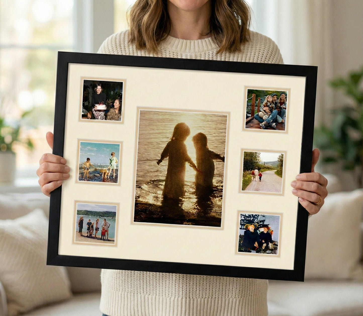 Genuine Wood Mixed Collage Frame with Black Mat (Style 1) - included components