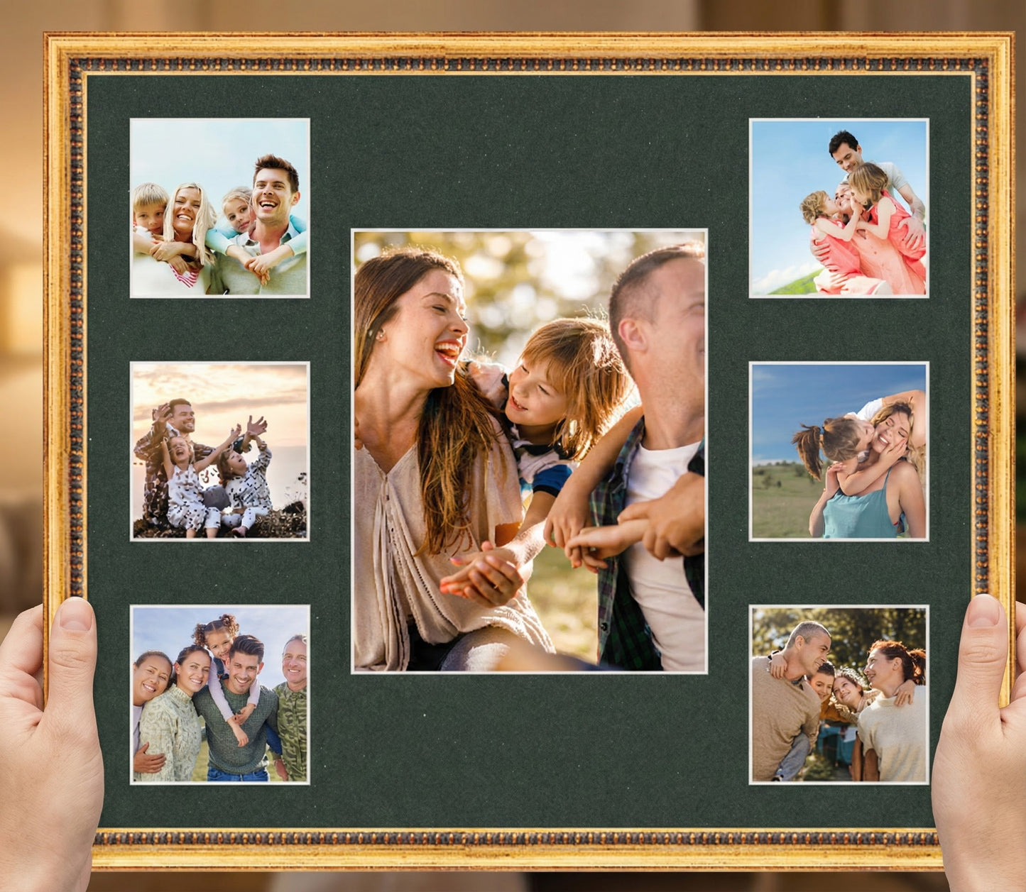 Genuine Wood Mixed Collage Frame with Black Mat (Style 2) - angle view