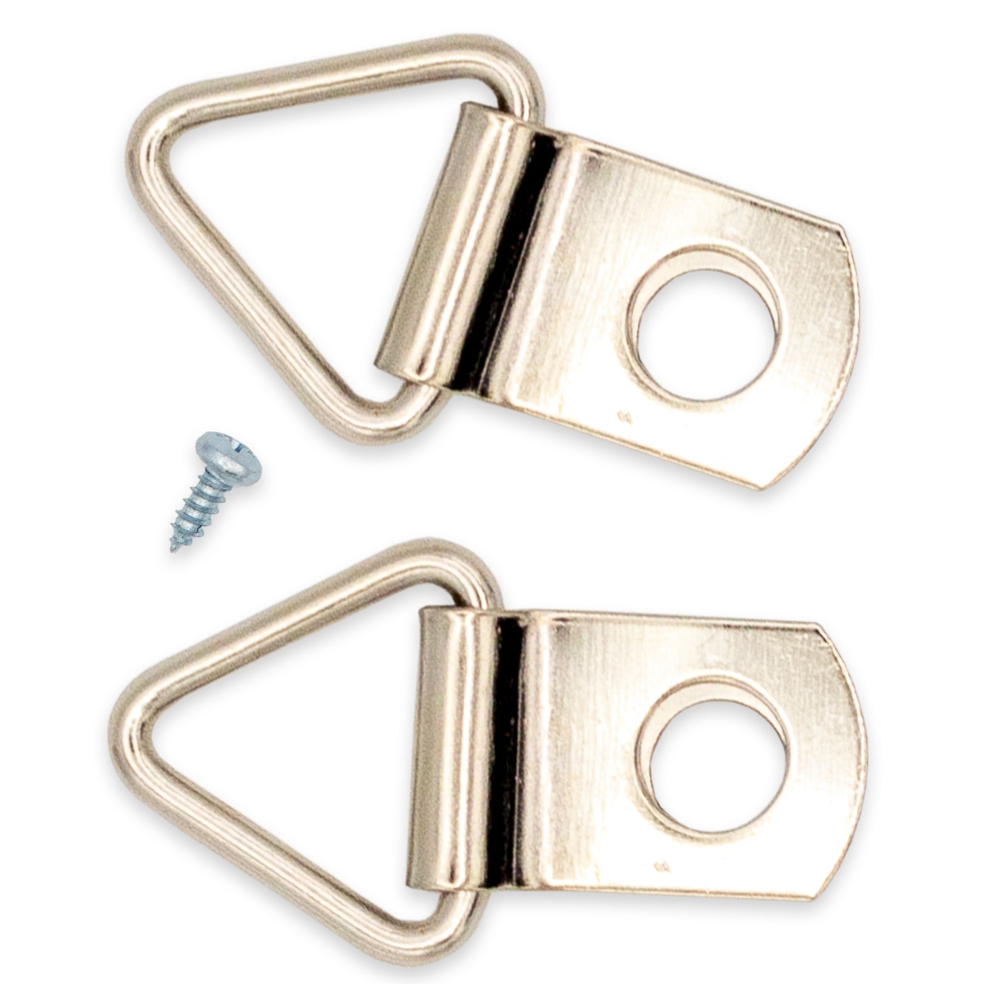 Bluemoona 100 Sets - 10mm 3/8" Triangle D-Ring Picture Photo Frame Hangers Single Hole with Screws Small Strap (Nic - back and hardware