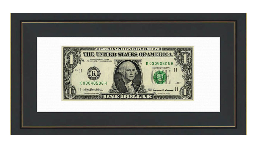 Dollar Bill Currency Frame (Style 2) - corner and profile view