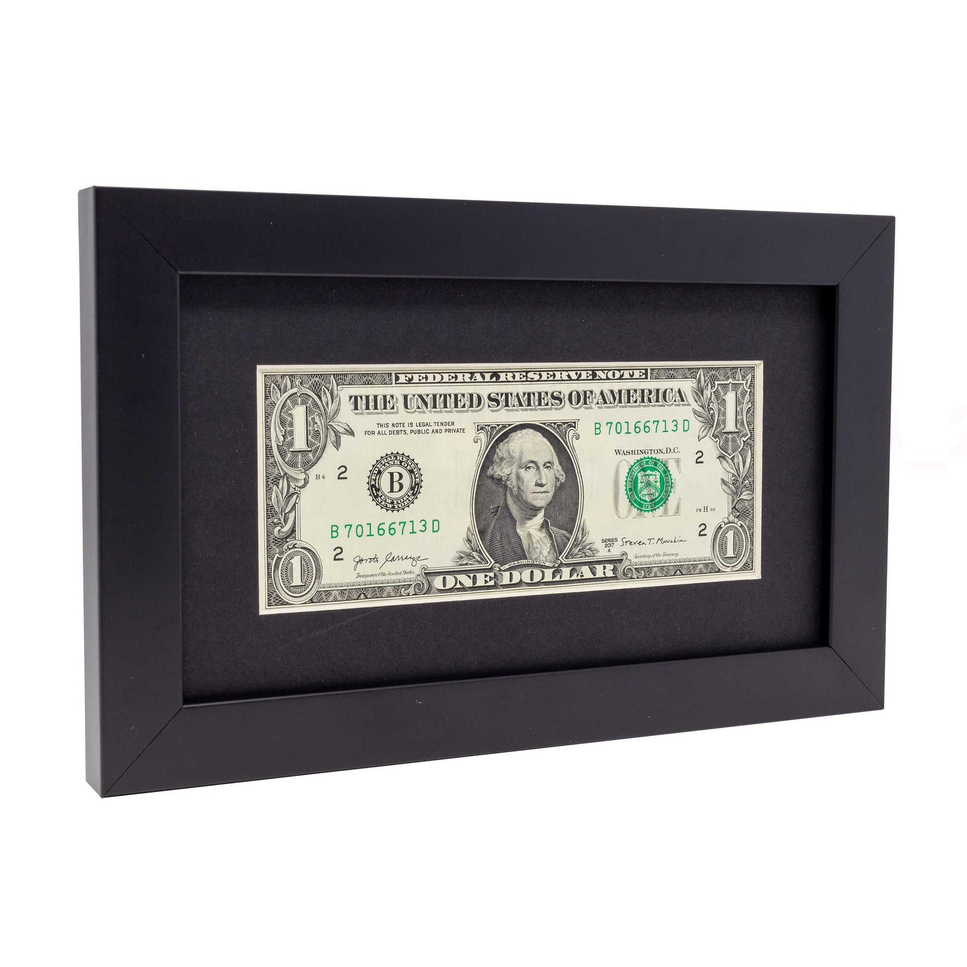 Black First Dollar Currency Frame - corner and profile view