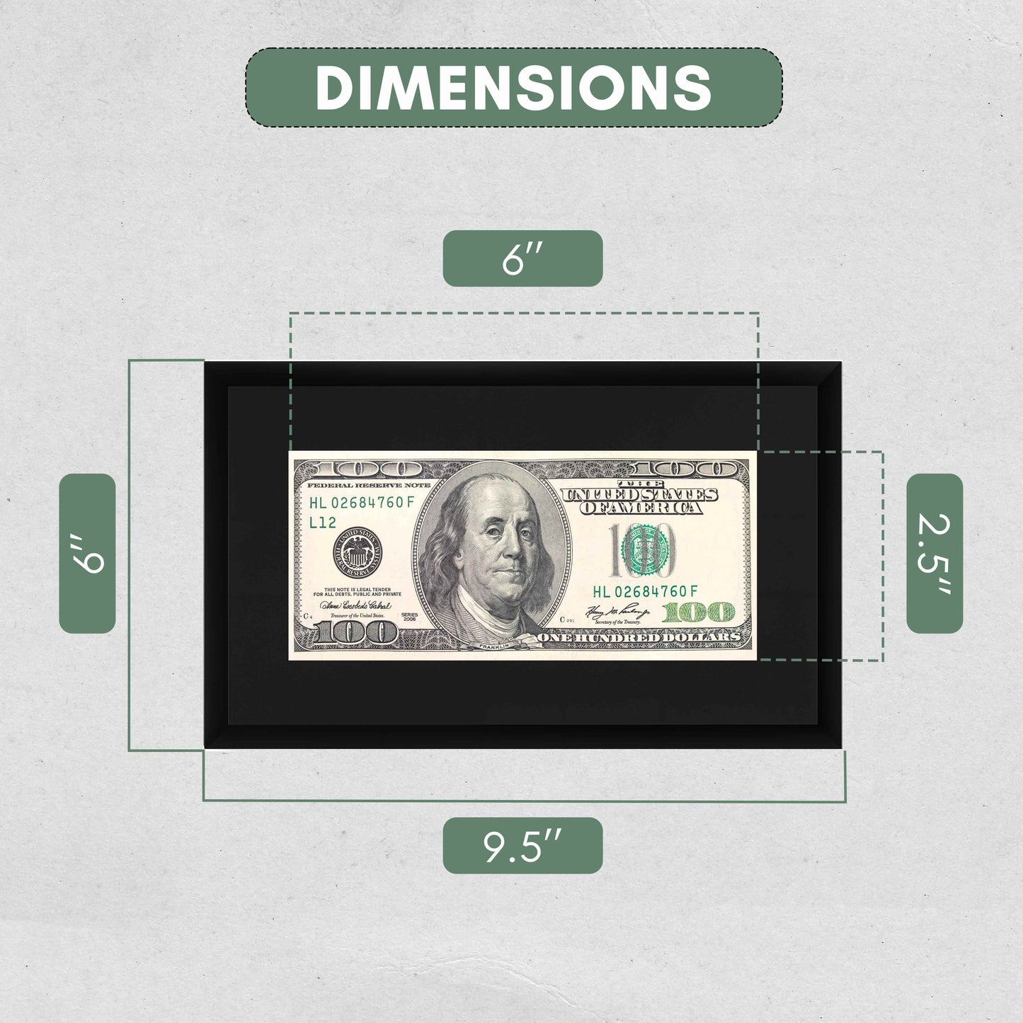 Black First Dollar Currency Frame - detail view