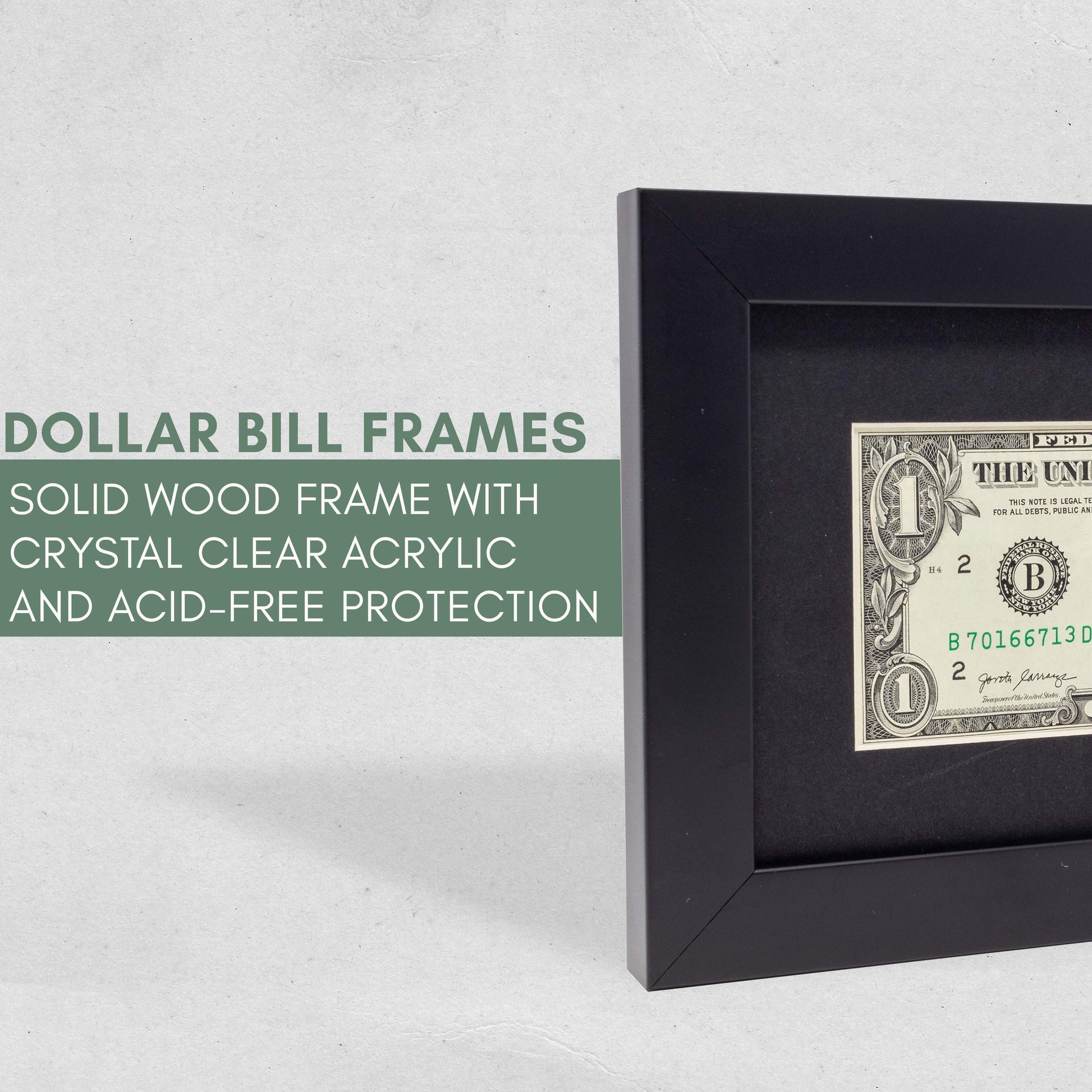 Black First Dollar Currency Frame - back and hardware
