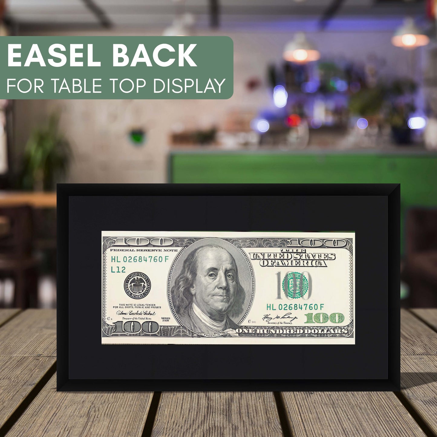 Black First Dollar Currency Frame - included components