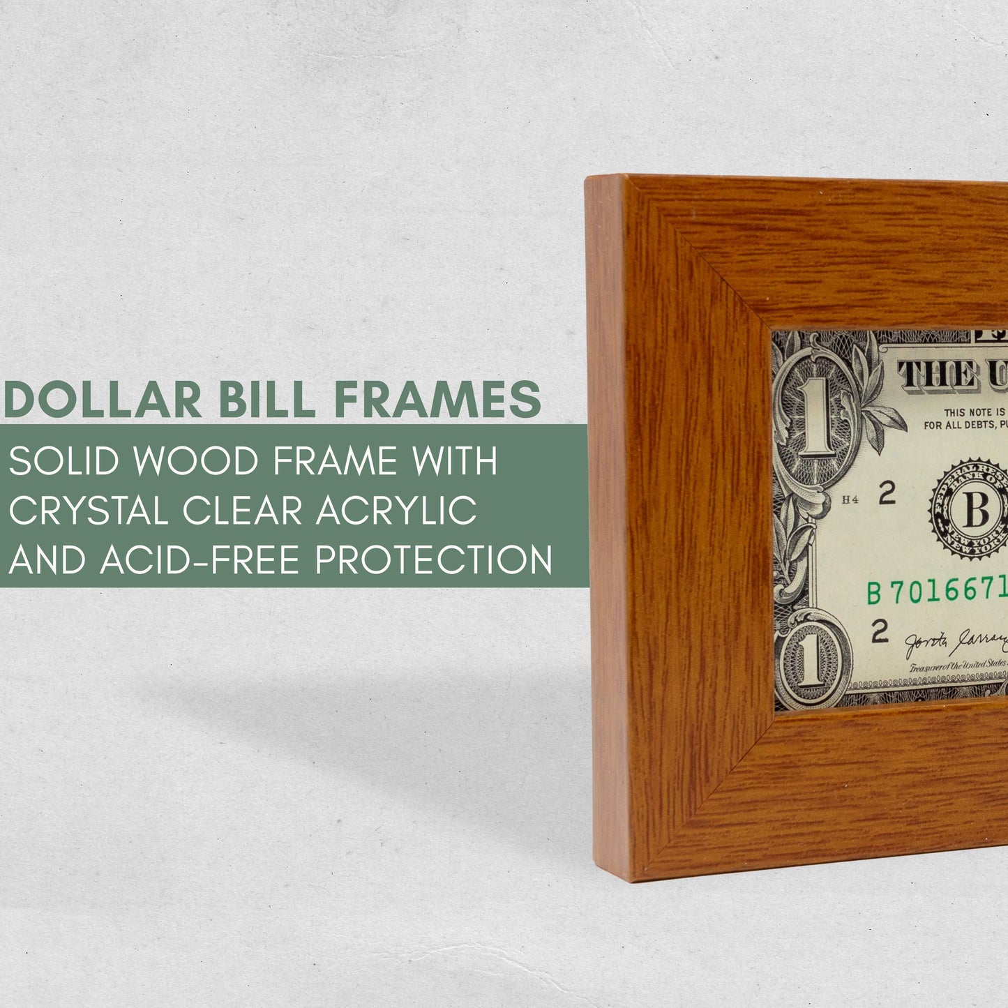 Honey Pecan First Dollar Currency Frame - back and hardware